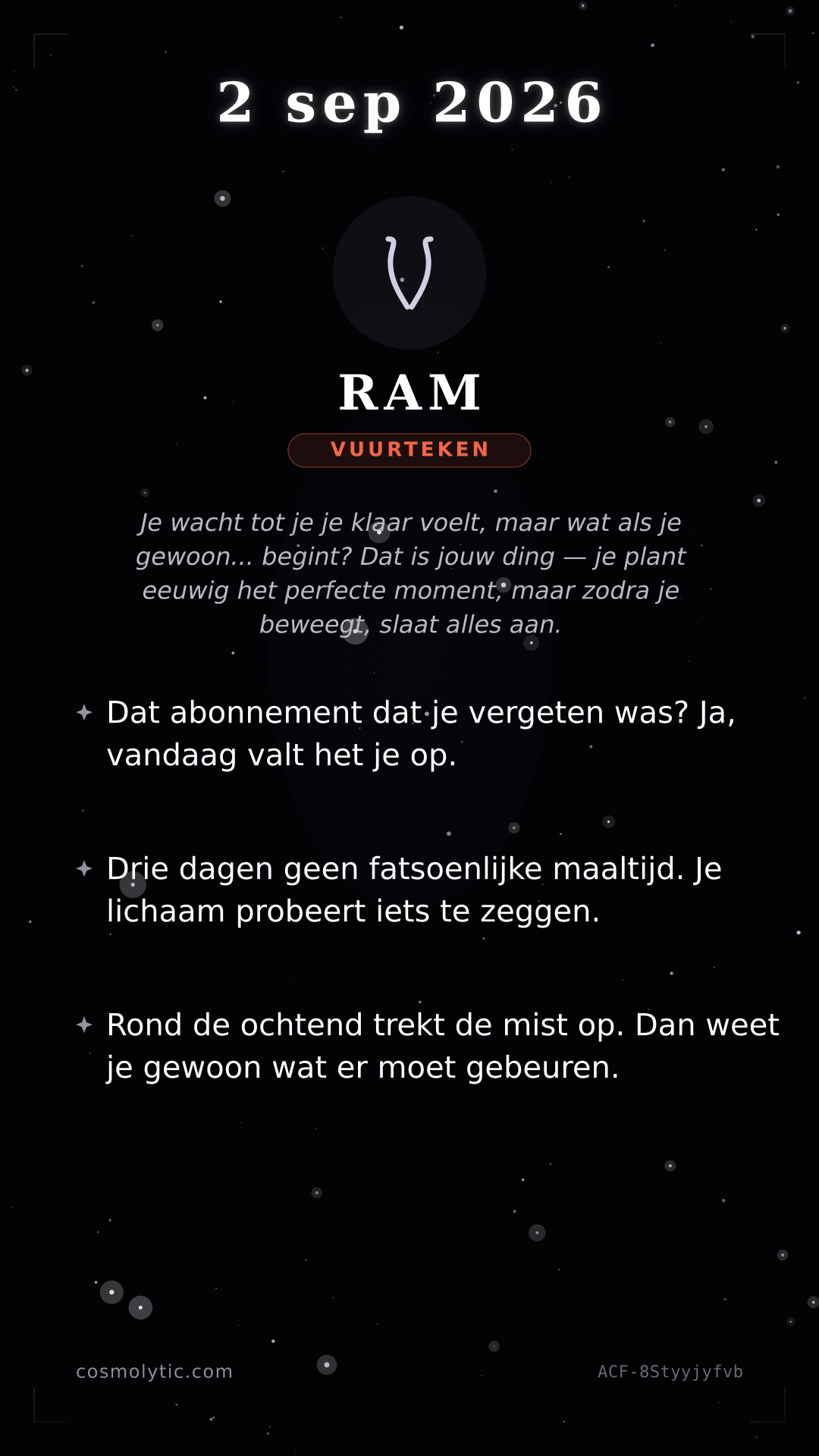 Ram daghoroscoop kaart voor 2 september 2026