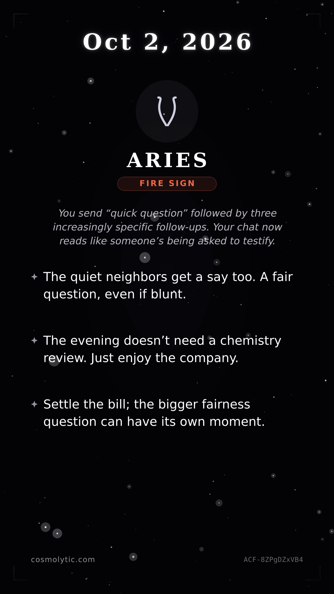 Aries daily horoscope card for October 2, 2026