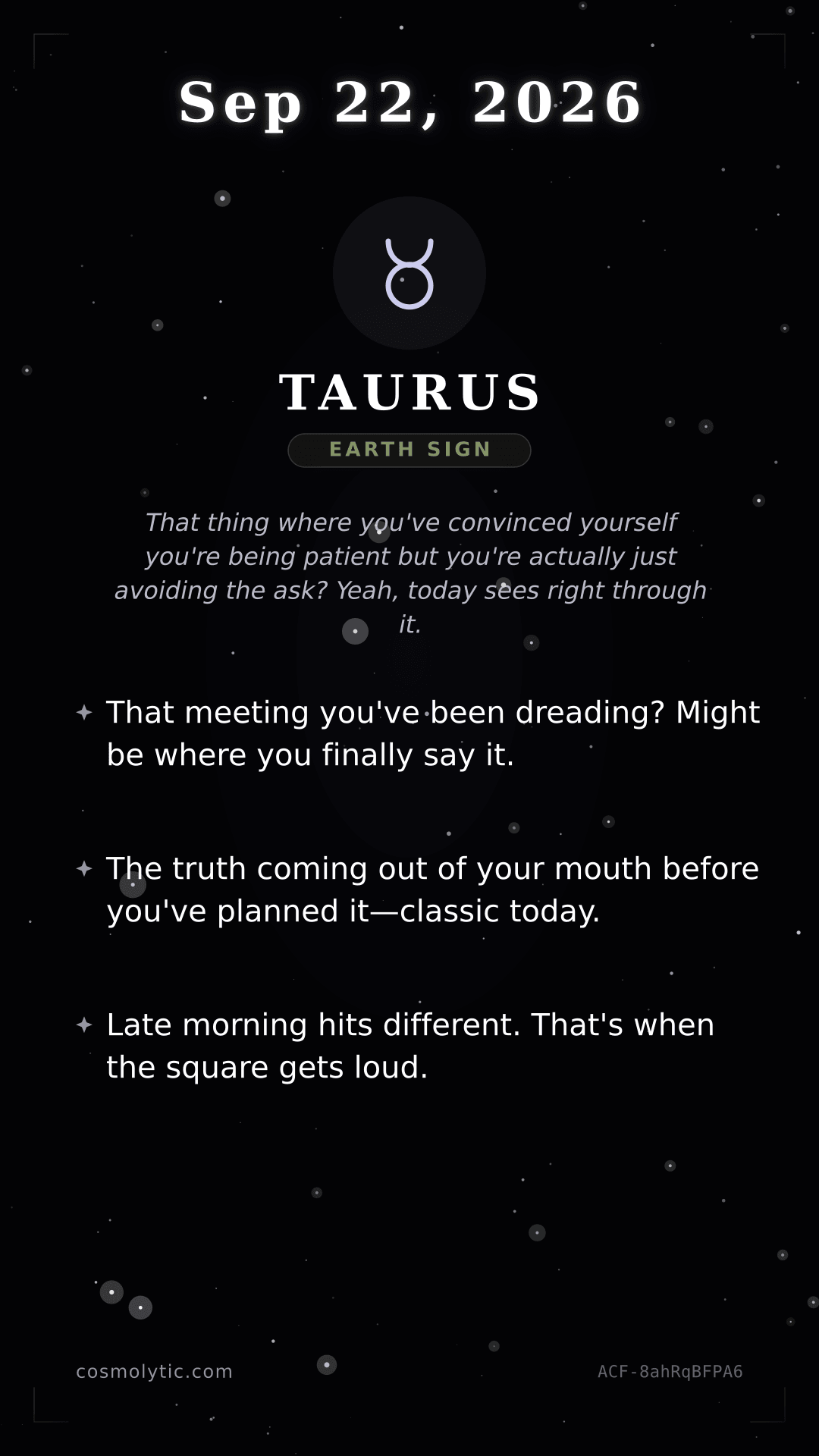 Taurus daily horoscope card for September 22, 2026