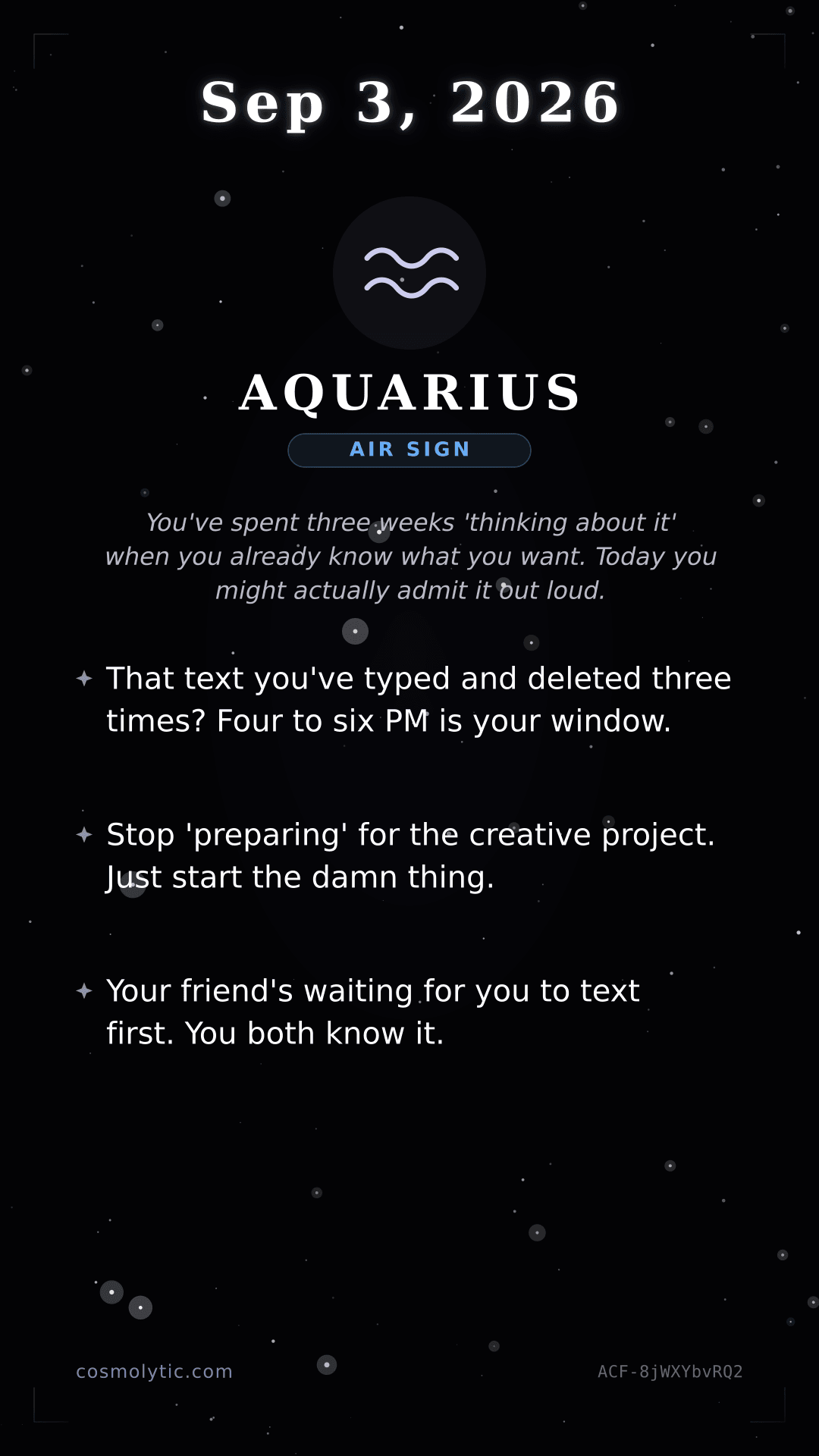 Aquarius daily horoscope card for September 3, 2026