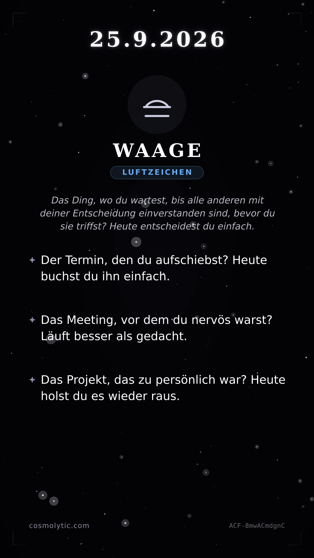 Waage Tageshoroskop-Karte für 25. September 2026