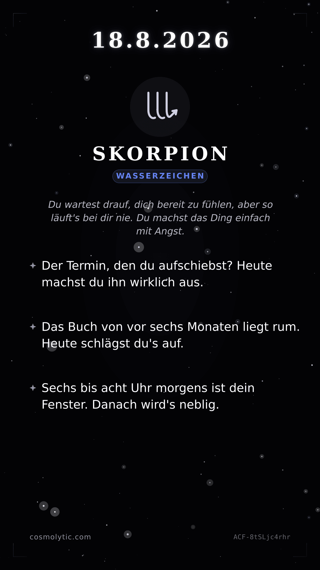 Skorpion Tageshoroskop-Karte für 18. August 2026