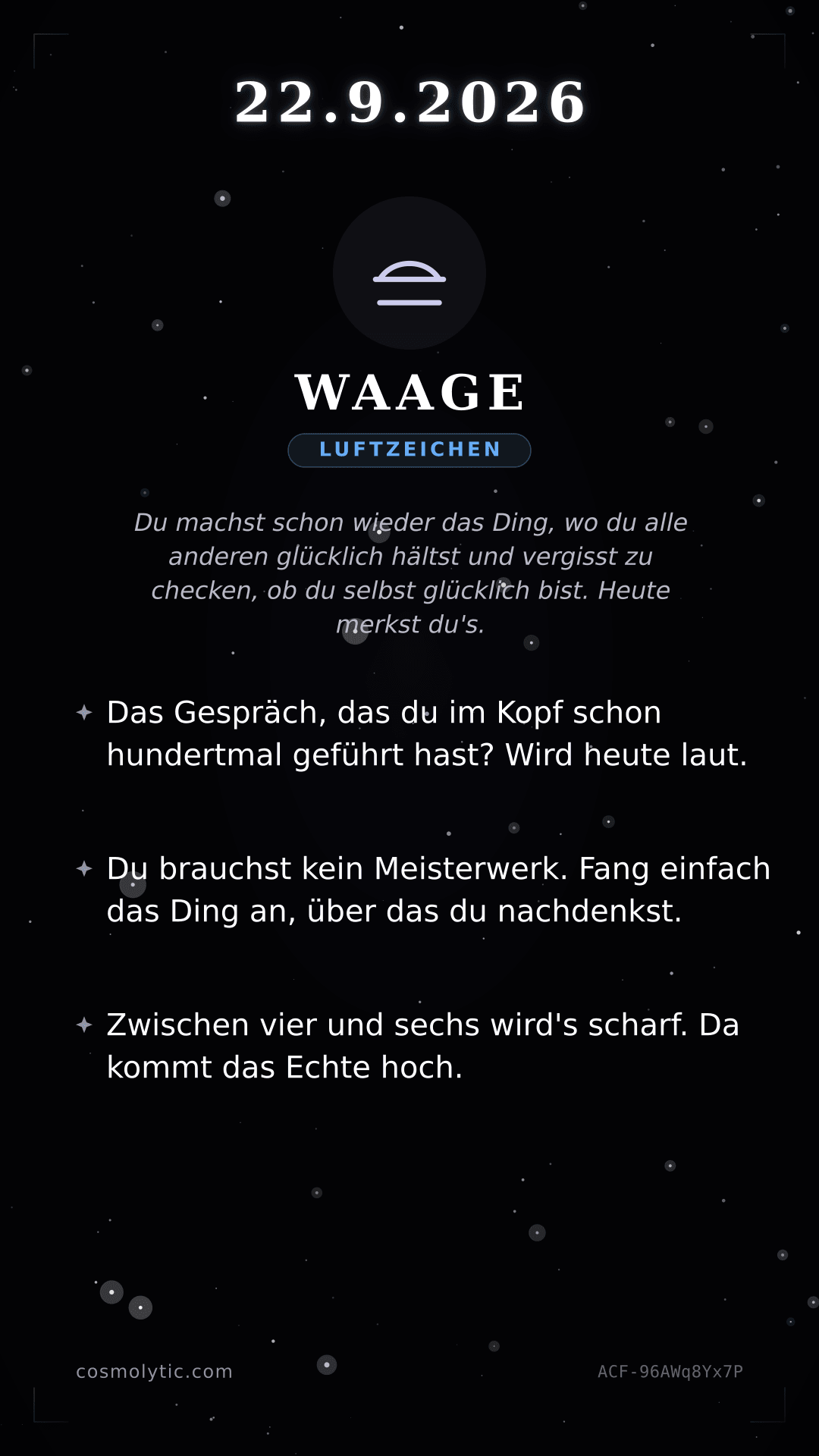 Waage Tageshoroskop-Karte für 22. September 2026