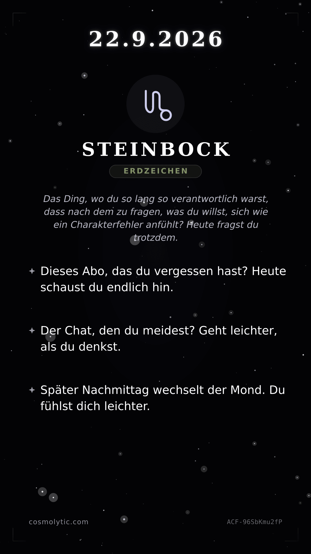 Steinbock Tageshoroskop-Karte für 22. September 2026