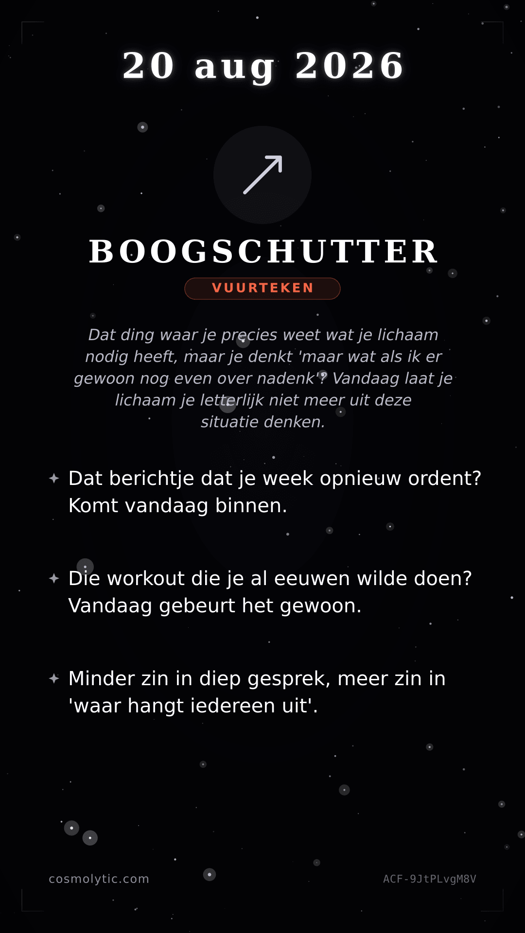 Boogschutter daghoroscoop kaart voor 20 augustus 2026