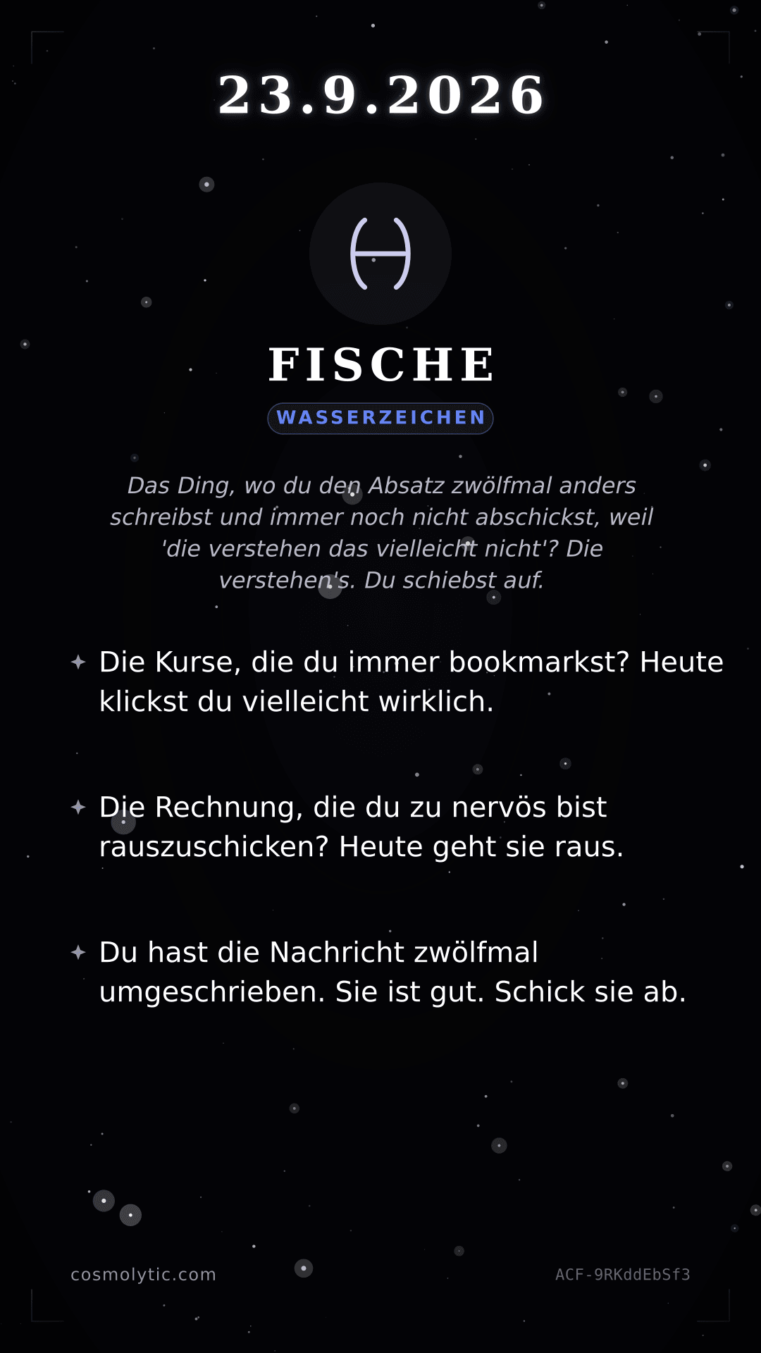 Fische Tageshoroskop-Karte für 23. September 2026
