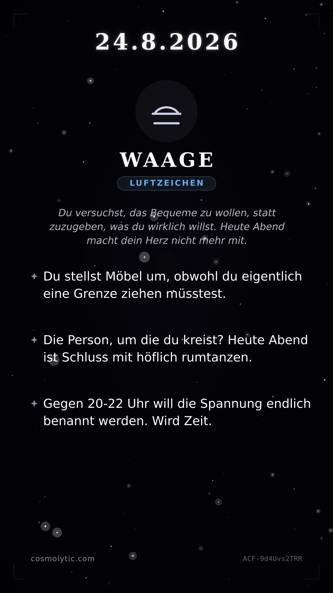 Waage Tageshoroskop-Karte für 24. August 2026