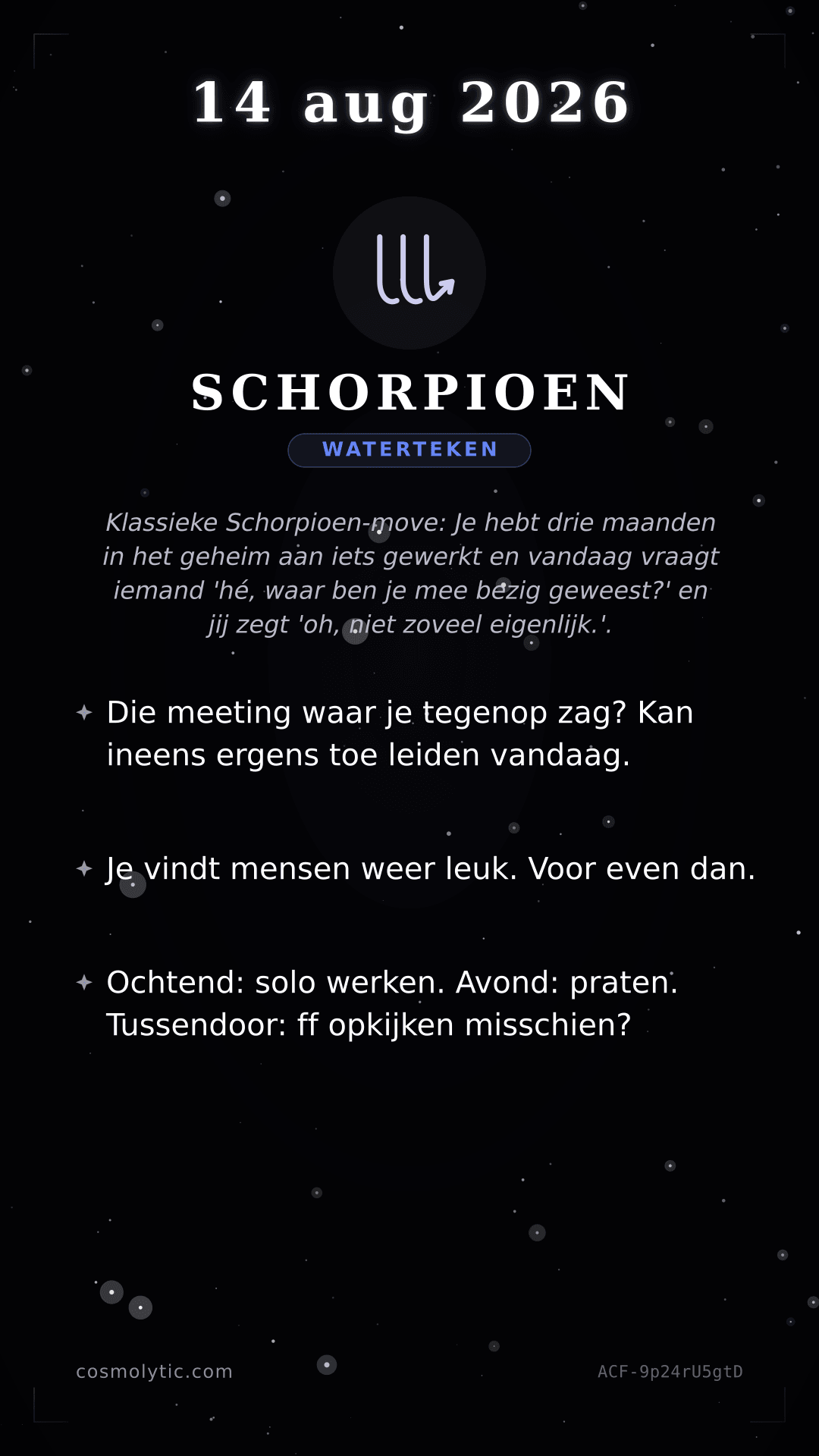 Schorpioen daghoroscoop kaart voor 14 augustus 2026