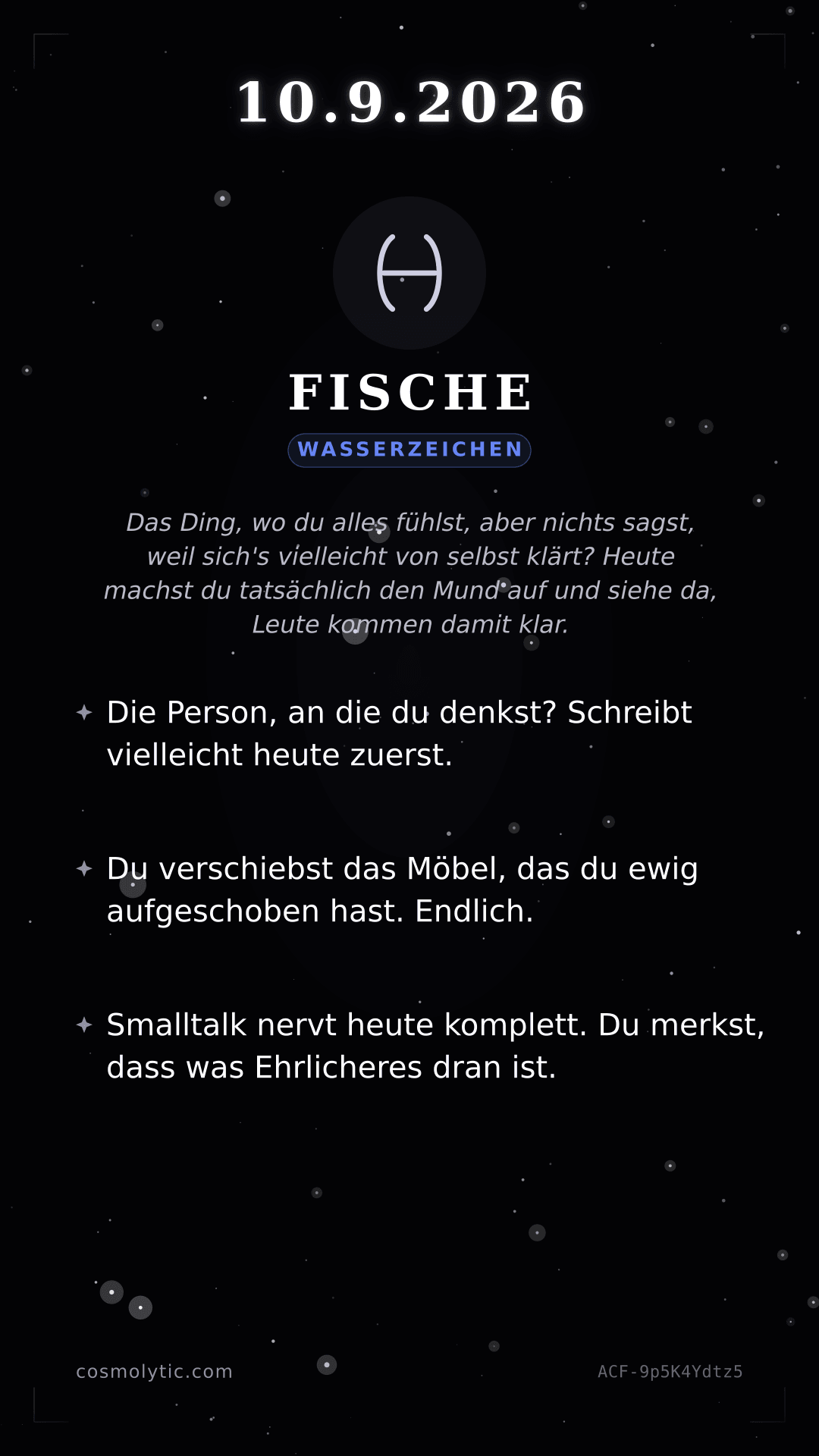 Fische Tageshoroskop-Karte für 10. September 2026