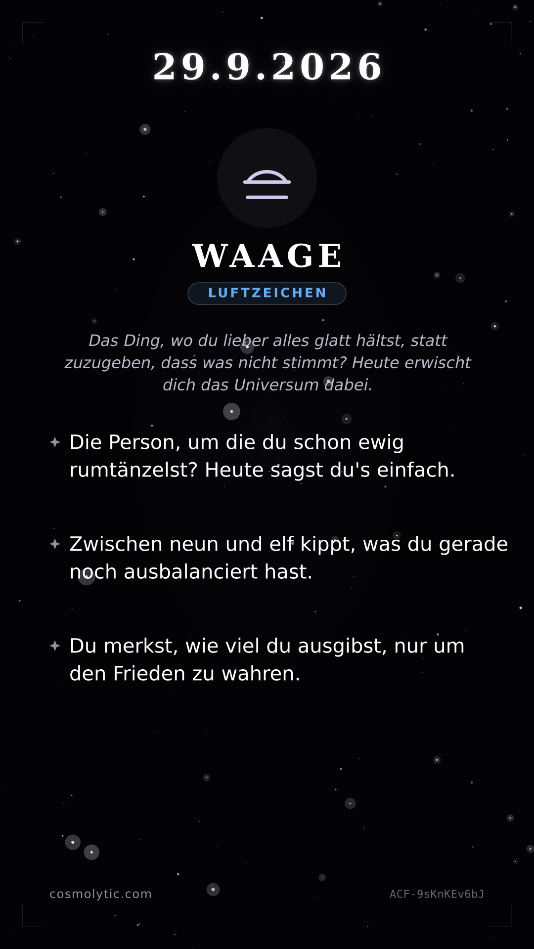Waage Tageshoroskop-Karte für 29. September 2026
