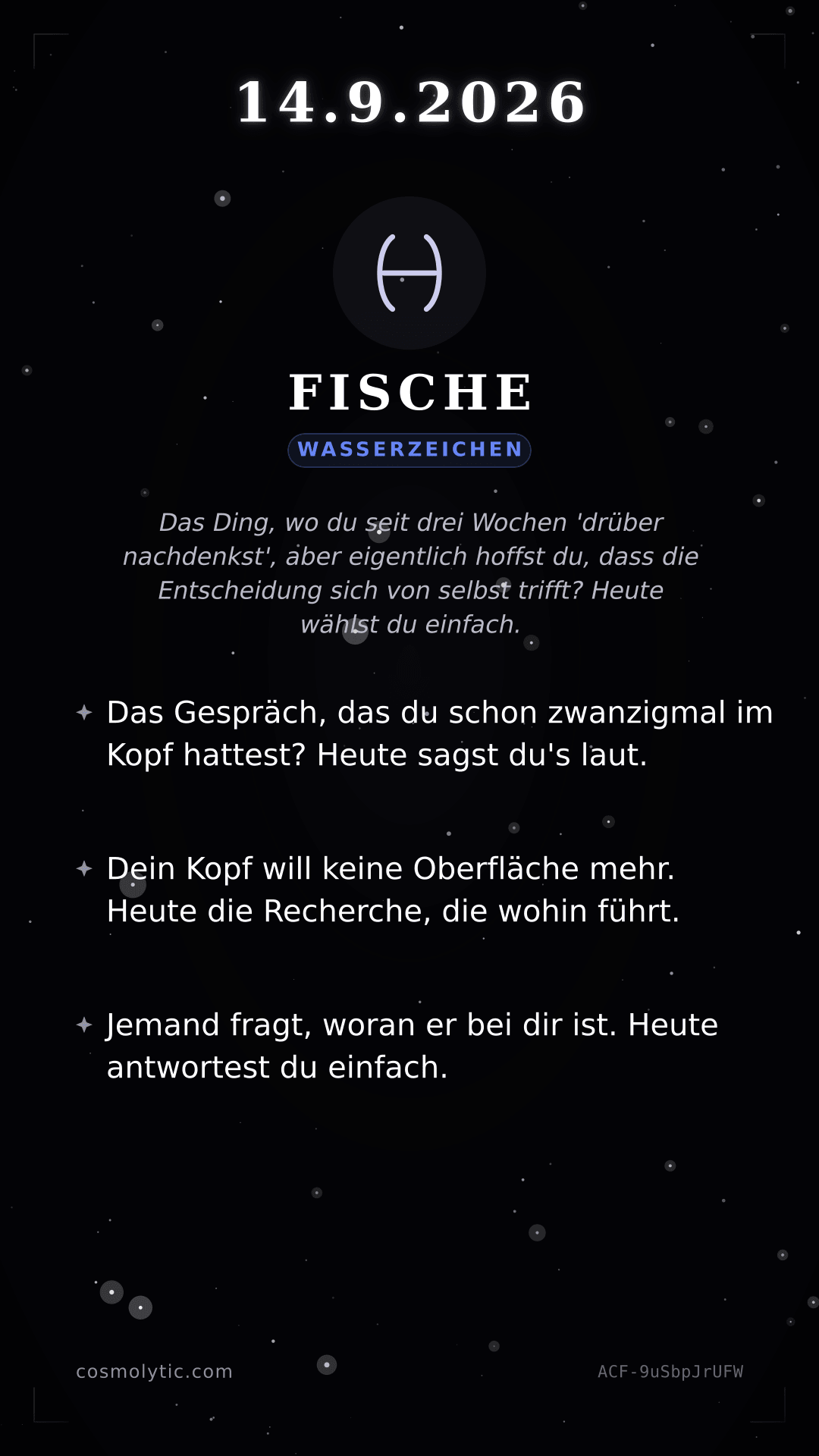 Fische Tageshoroskop-Karte für 14. September 2026