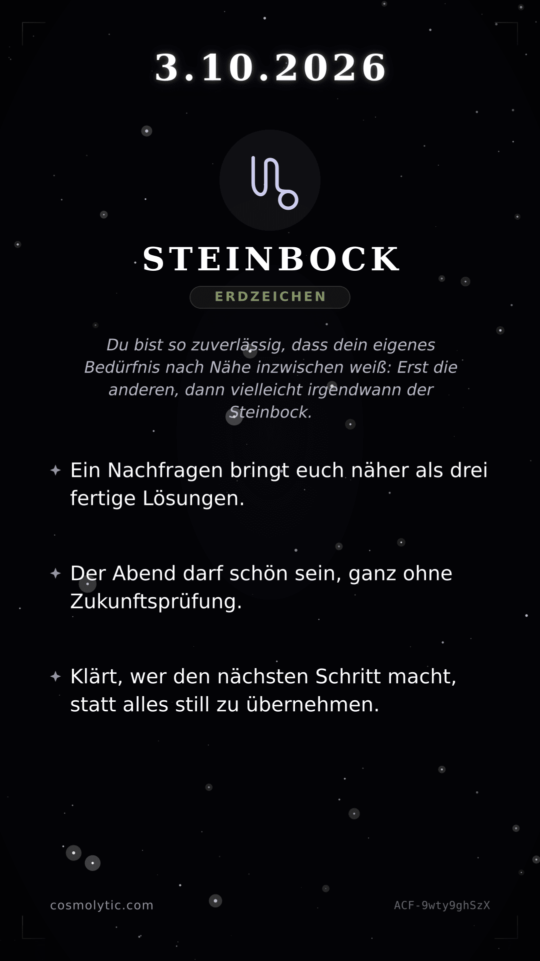 Steinbock Tageshoroskop-Karte für Heute