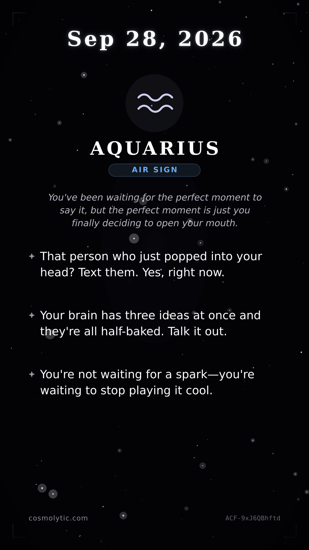 Aquarius daily horoscope card for September 28, 2026