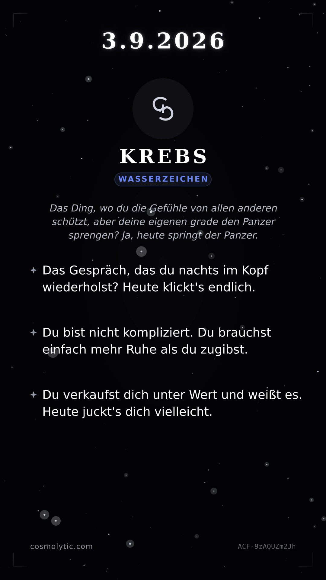 Krebs Tageshoroskop-Karte für 3. September 2026