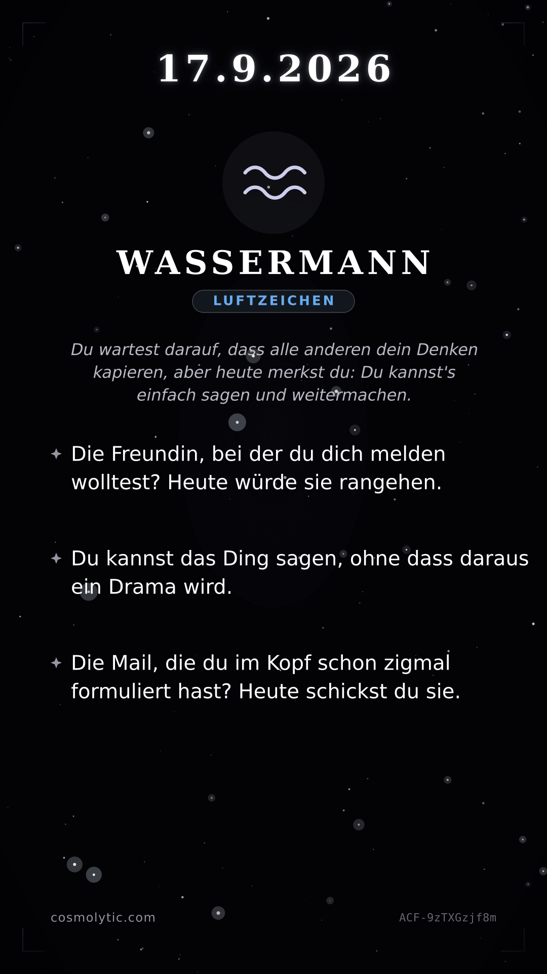 Wassermann Tageshoroskop-Karte für Gestern