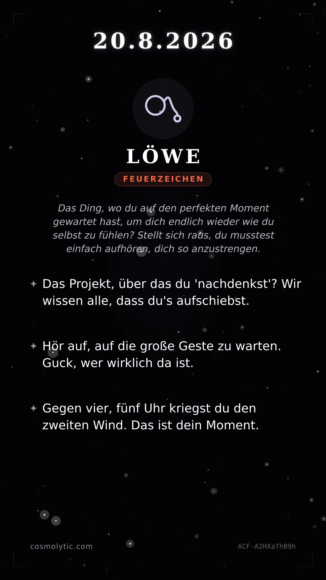 Löwe Tageshoroskop-Karte für 20. August 2026