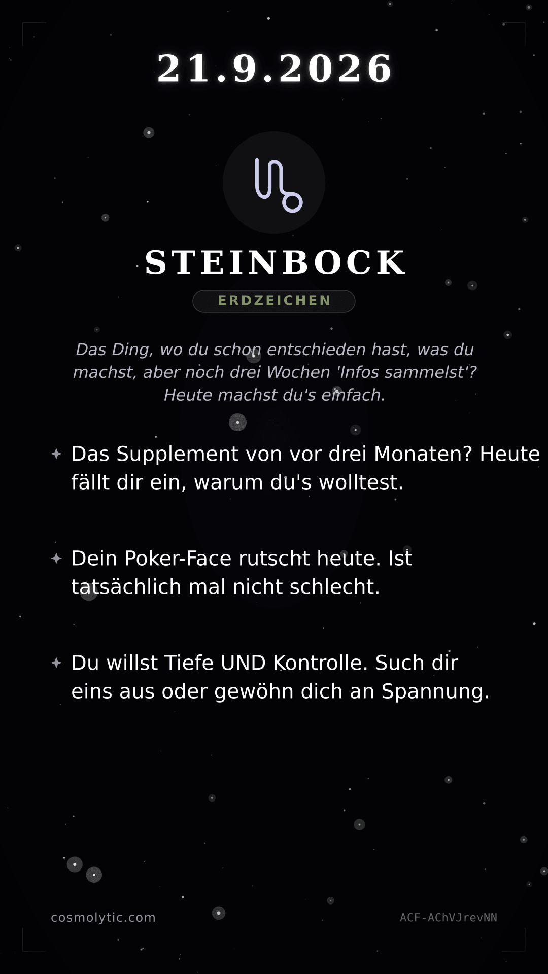 Steinbock Tageshoroskop-Karte für 21. September 2026