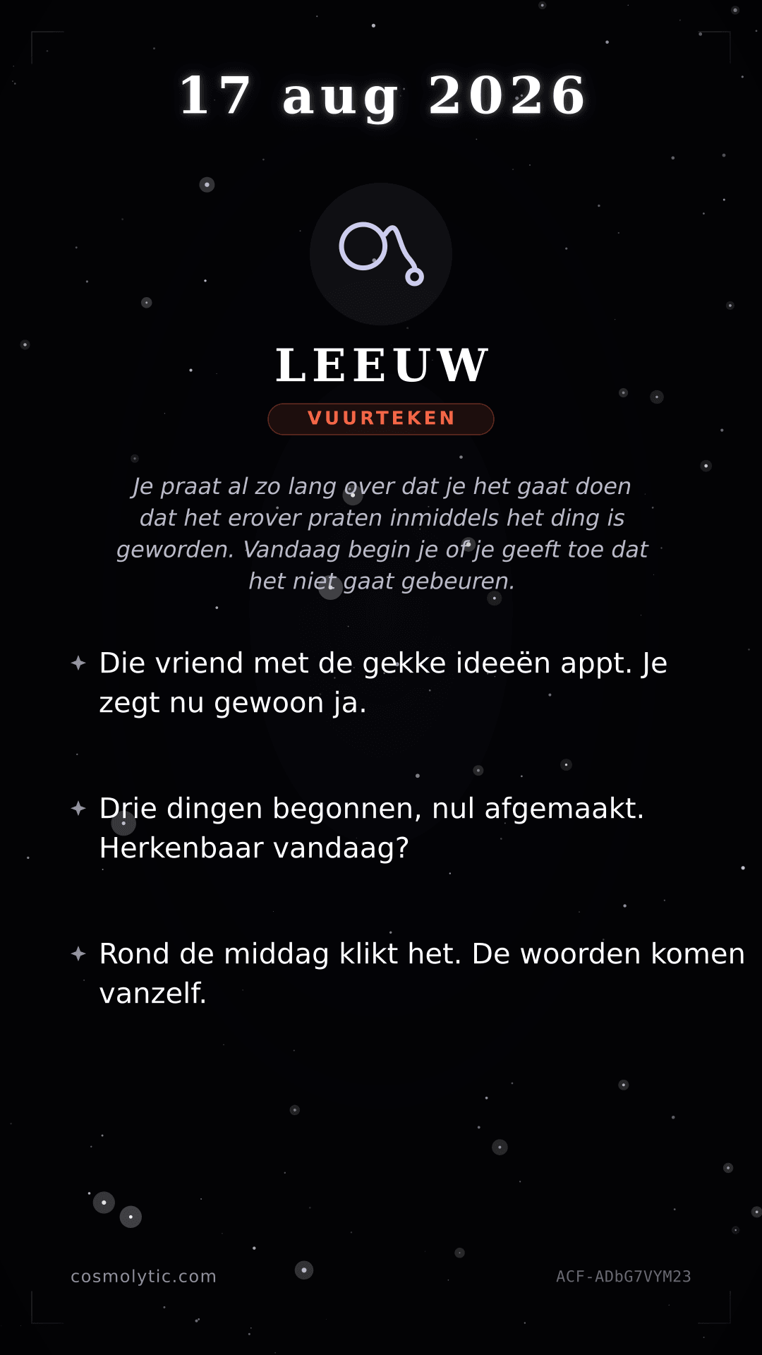 Leeuw daghoroscoop kaart voor 17 augustus 2026