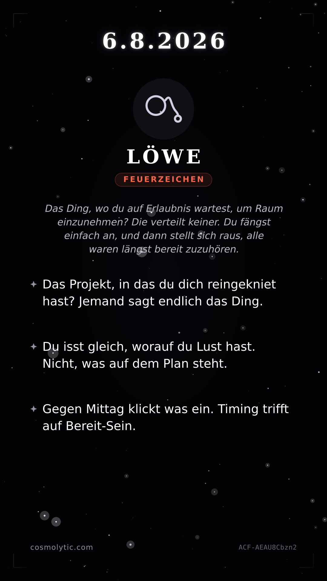 Löwe Tageshoroskop-Karte für 6. August 2026