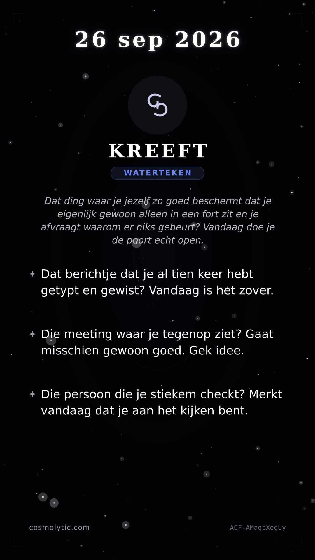 Kreeft daghoroscoop kaart voor 26 september 2026