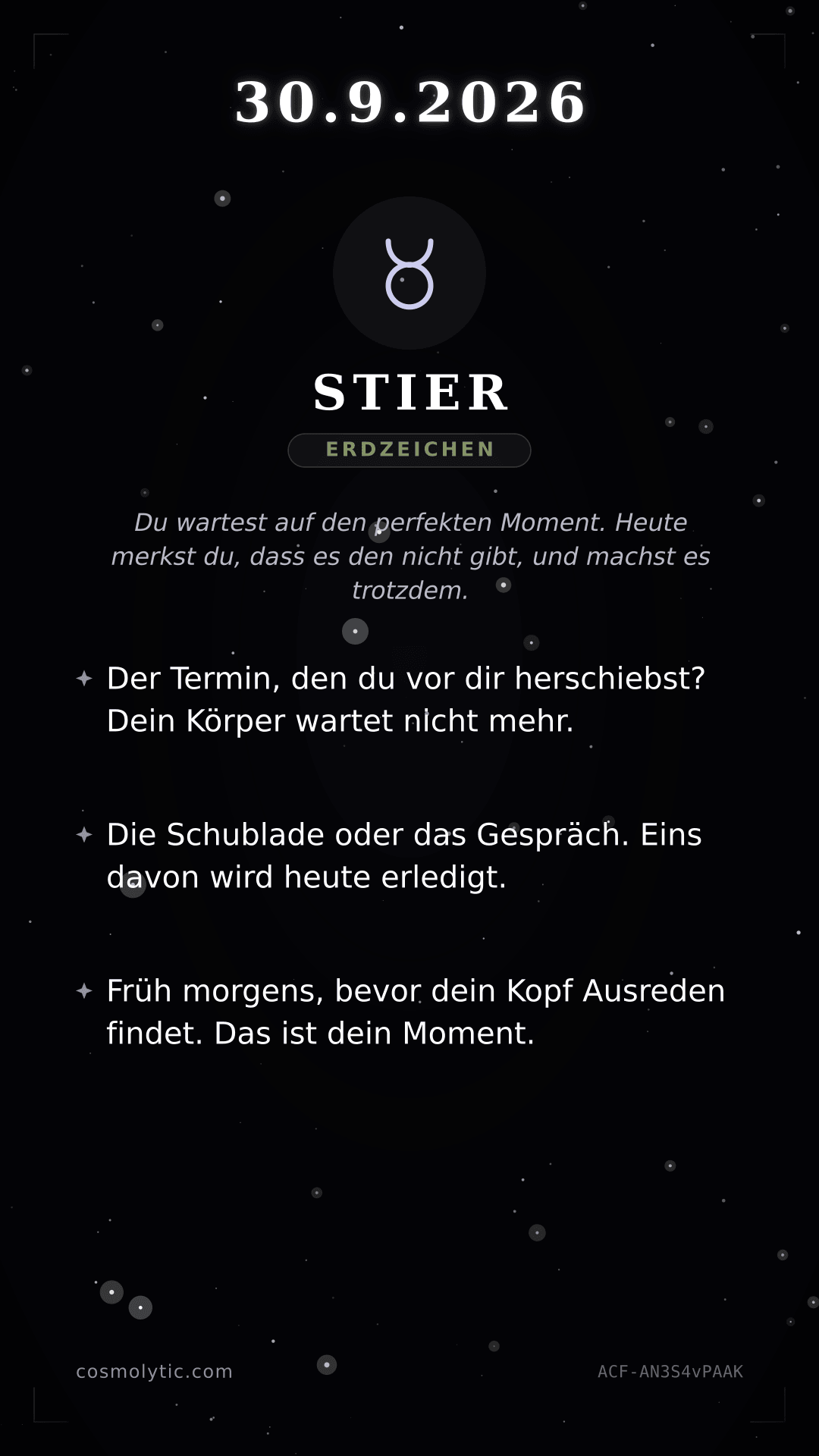 Stier Tageshoroskop-Karte für 30. September 2026