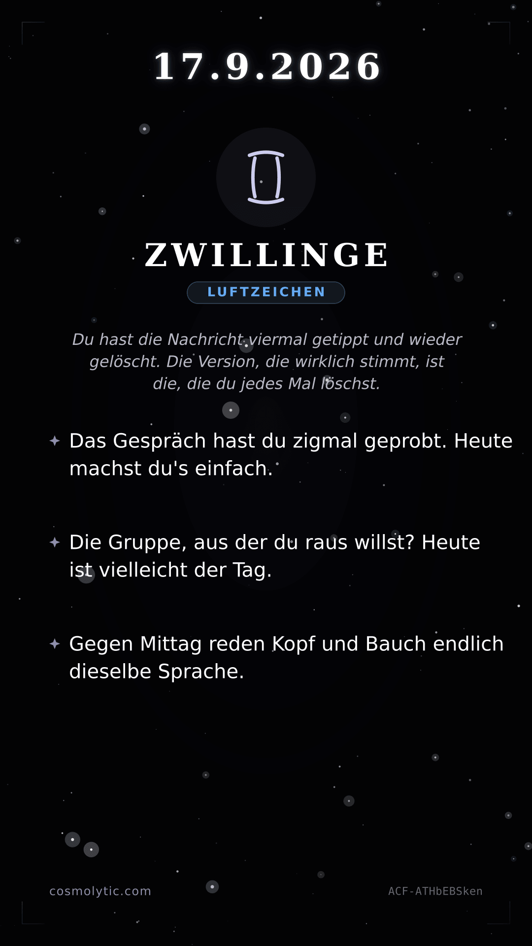 Zwillinge Tageshoroskop-Karte für Gestern