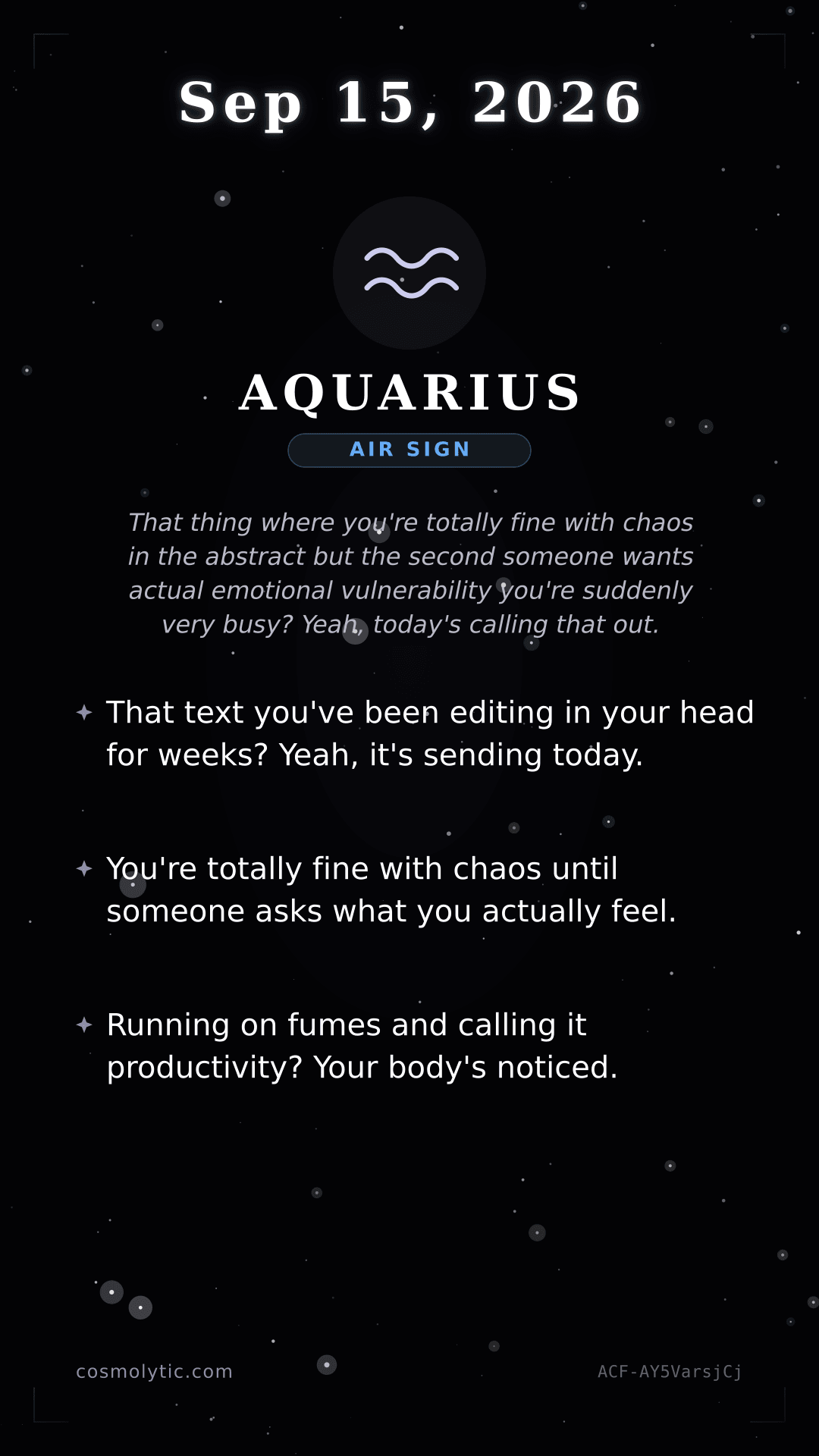 Aquarius daily horoscope card for September 15, 2026