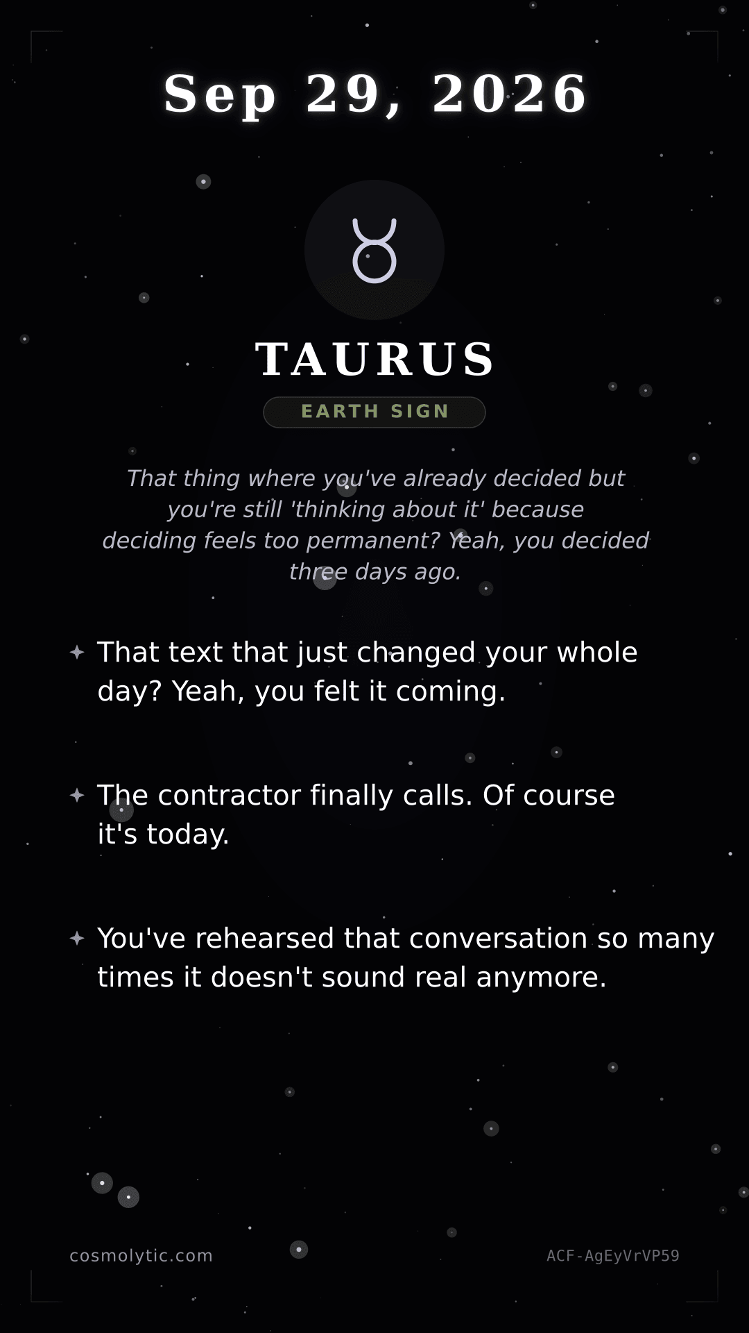 Taurus daily horoscope card for September 29, 2026