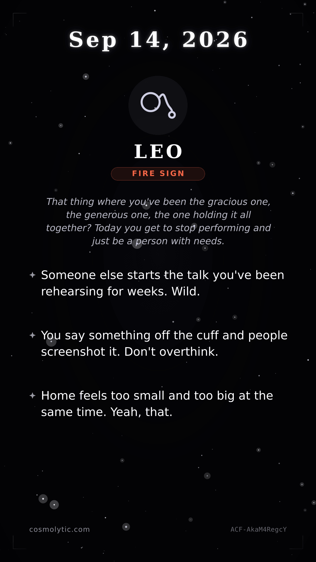 Leo daily horoscope card for September 14, 2026