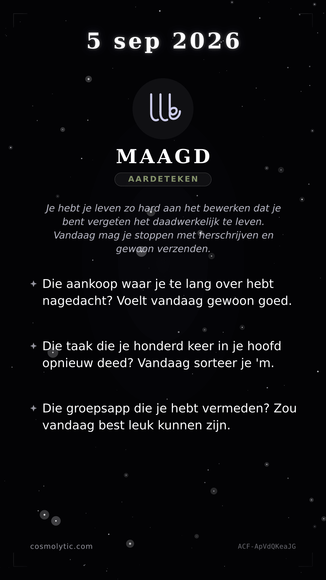 Maagd daghoroscoop kaart voor 5 september 2026