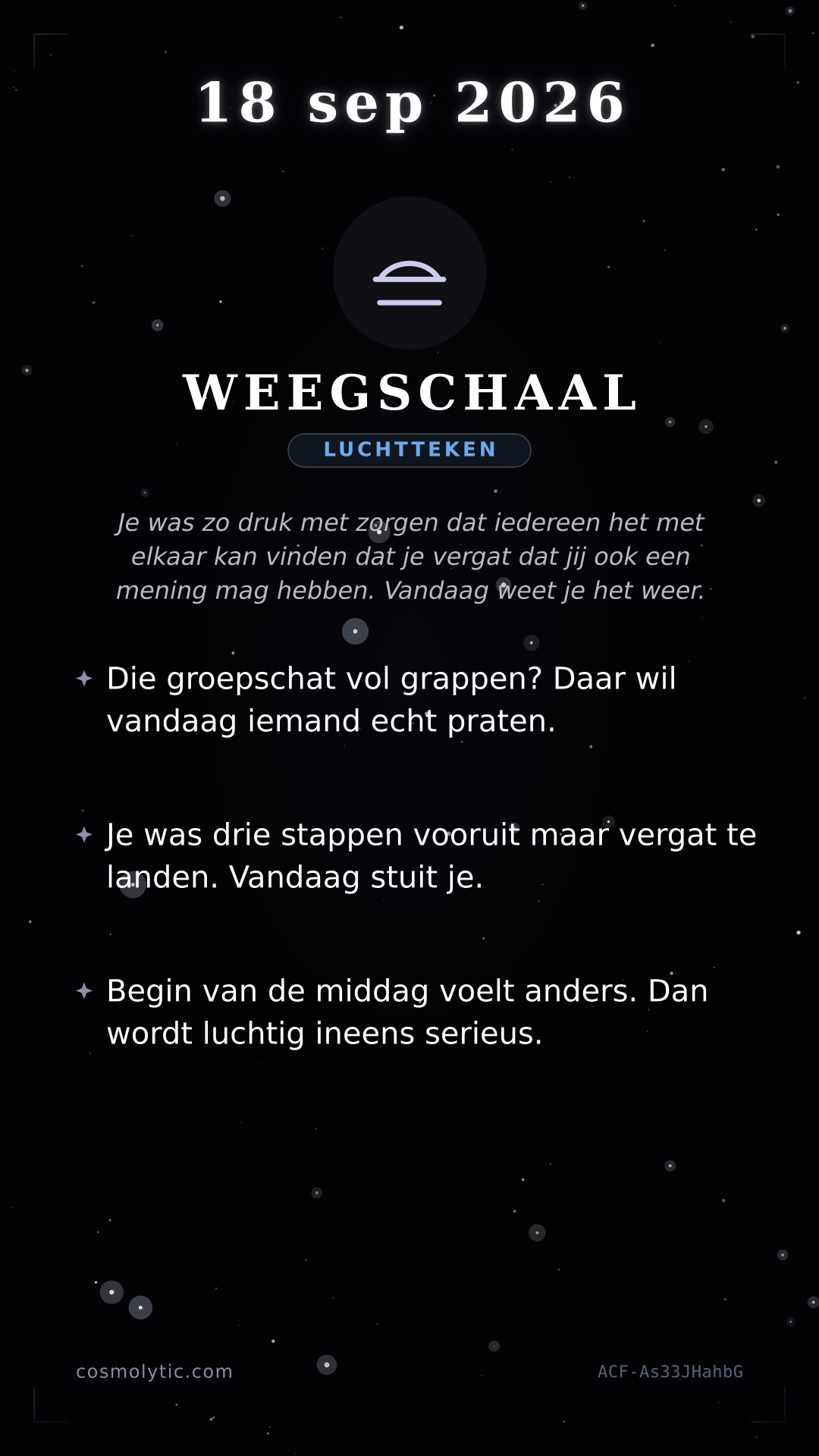 Weegschaal daghoroscoop kaart voor Vandaag