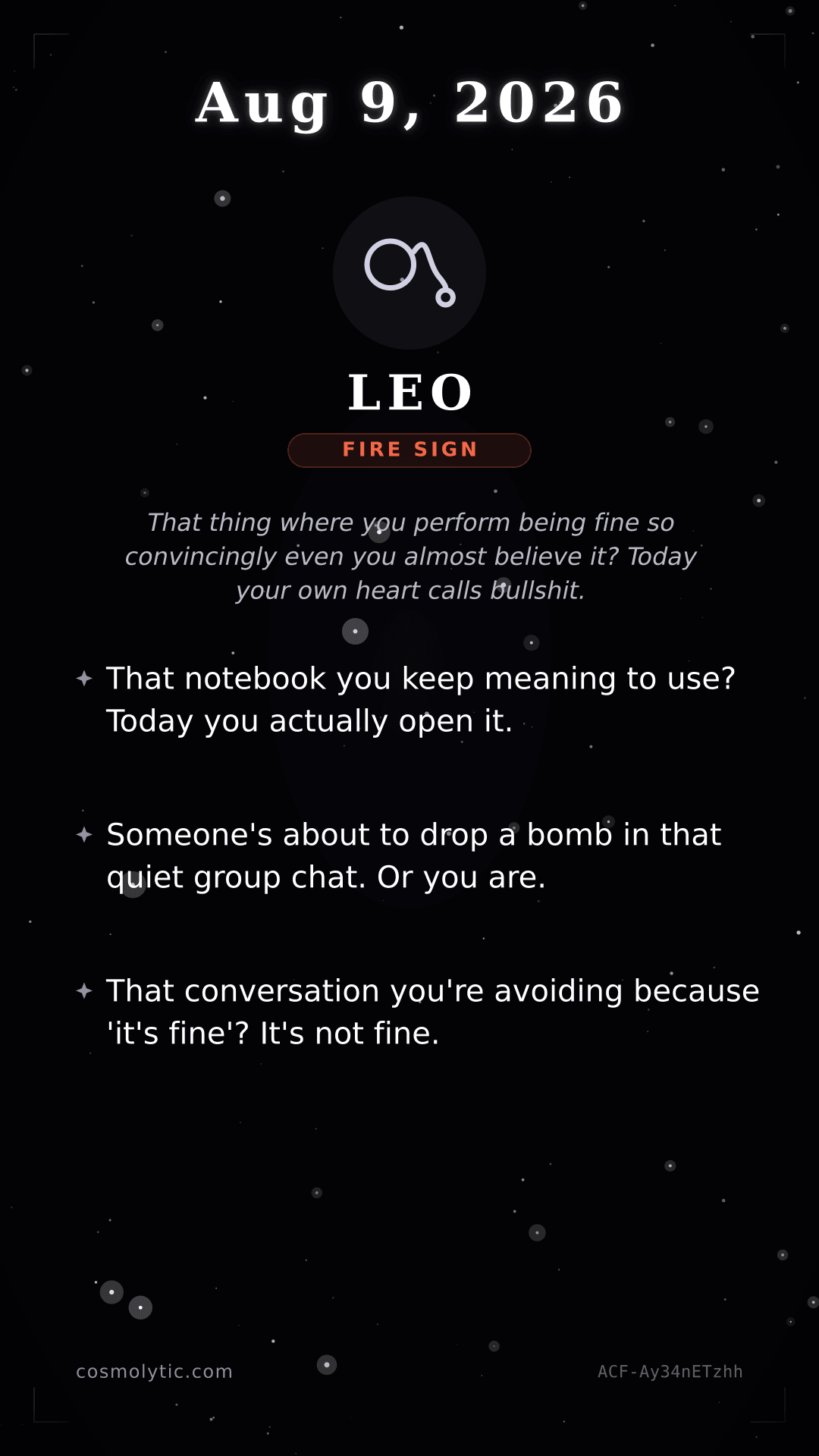 Leo daily horoscope card for August 9, 2026