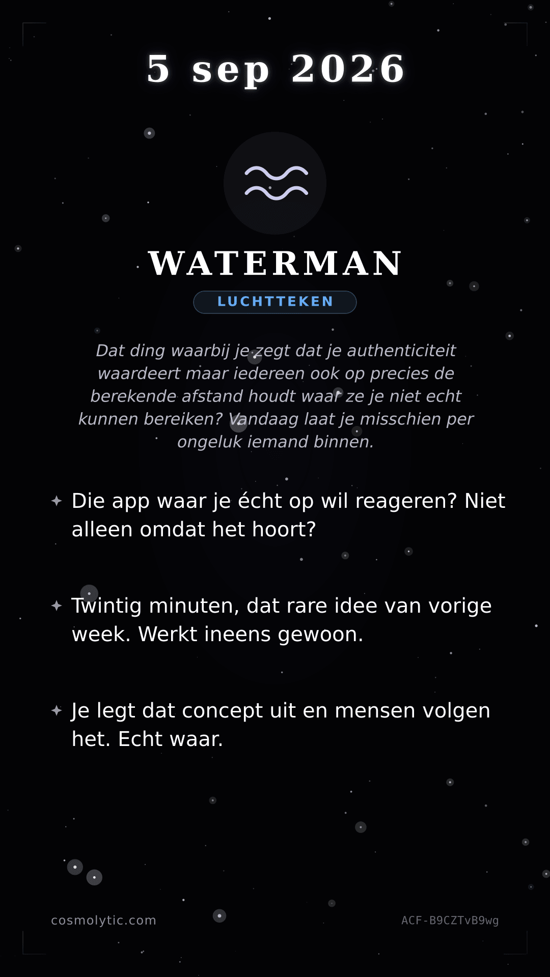 Waterman daghoroscoop kaart voor 5 september 2026