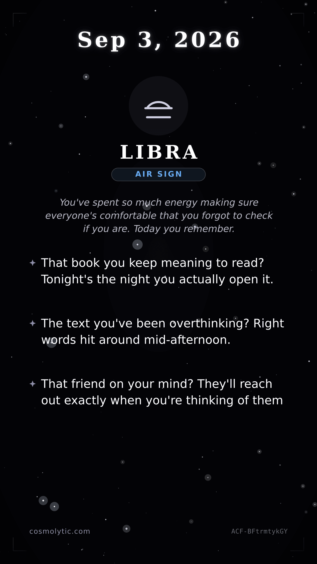 Libra daily horoscope card for September 3, 2026