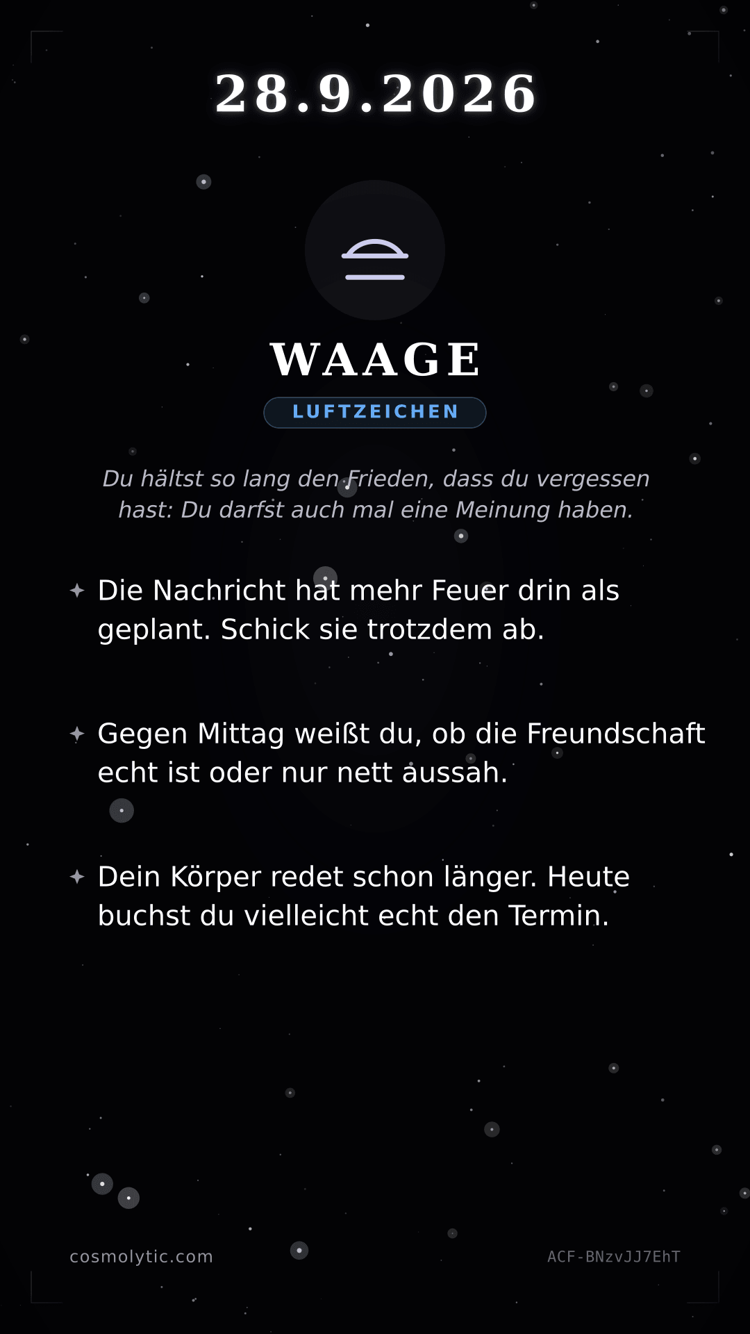 Waage Tageshoroskop-Karte für 28. September 2026