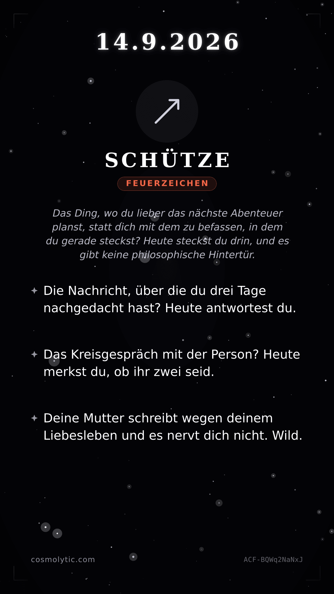 Schütze Tageshoroskop-Karte für 14. September 2026
