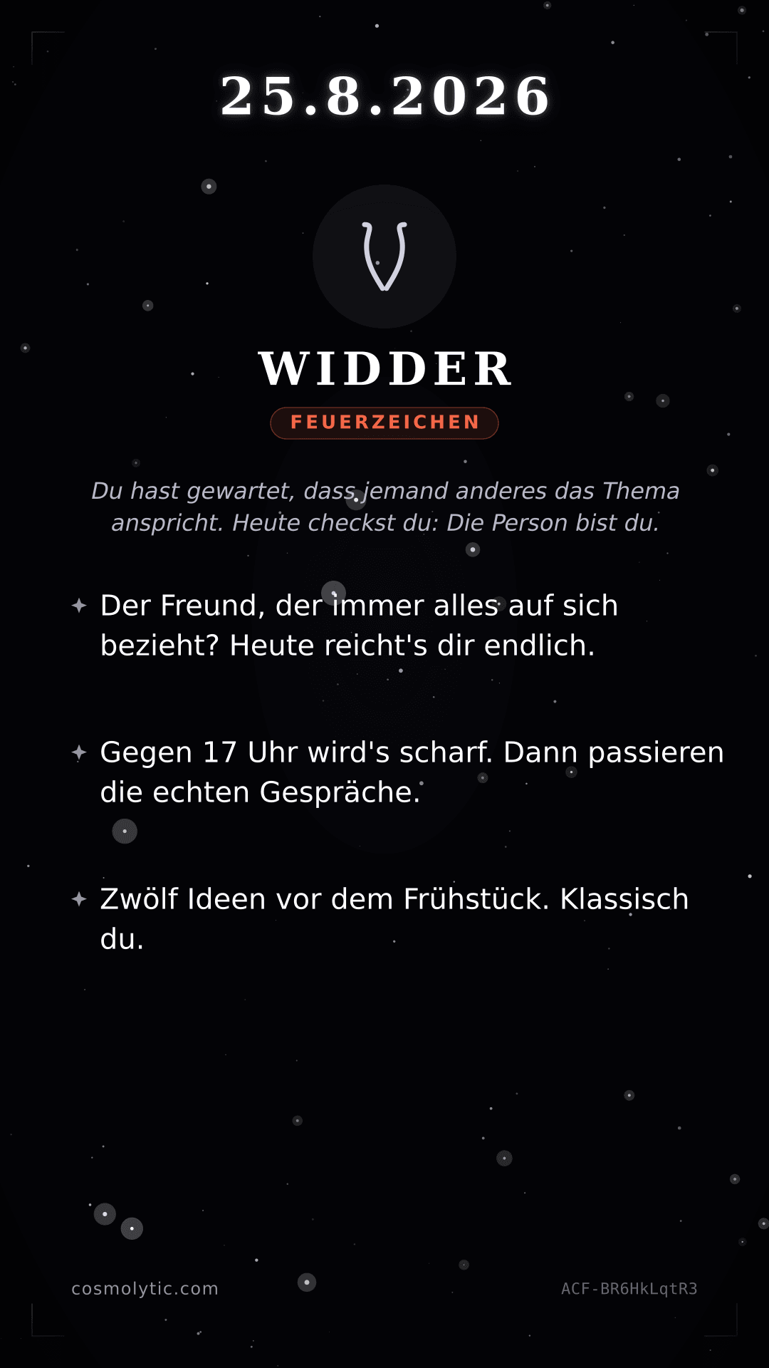 Widder Tageshoroskop-Karte für 25. August 2026