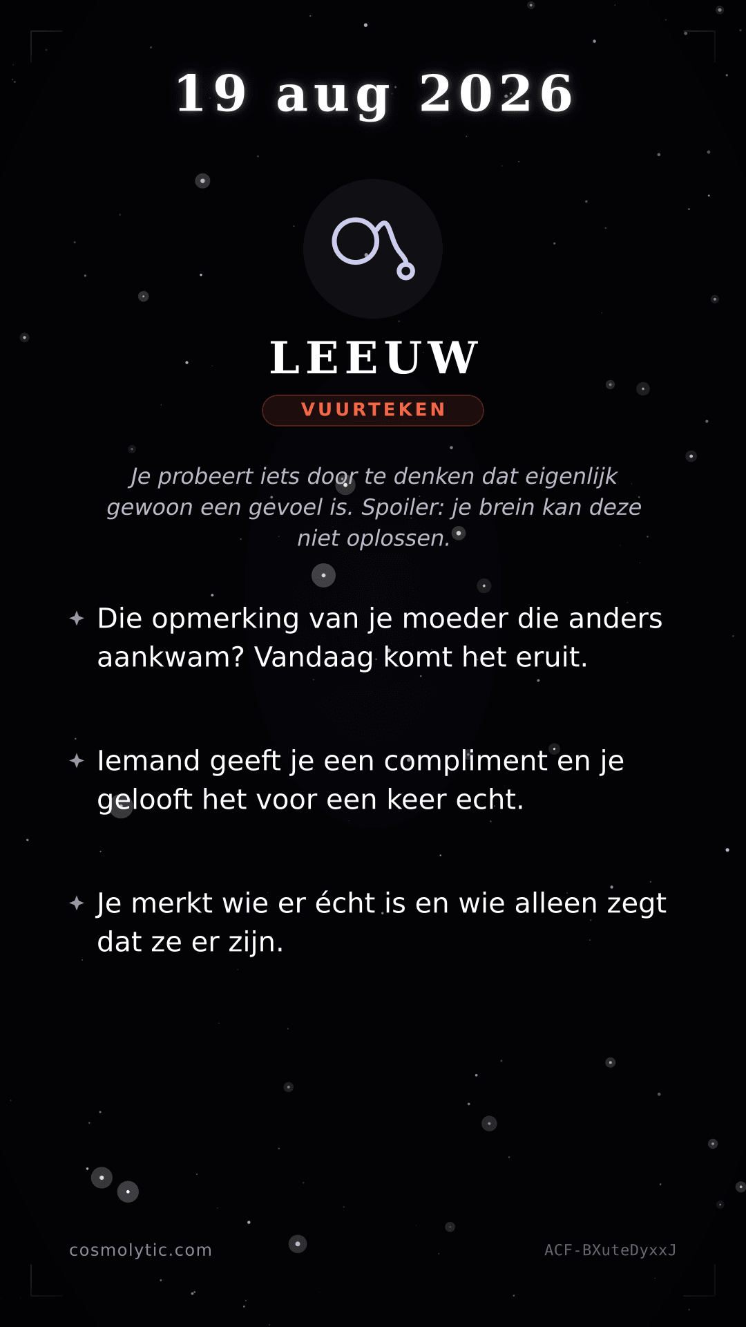 Leeuw daghoroscoop kaart voor 19 augustus 2026