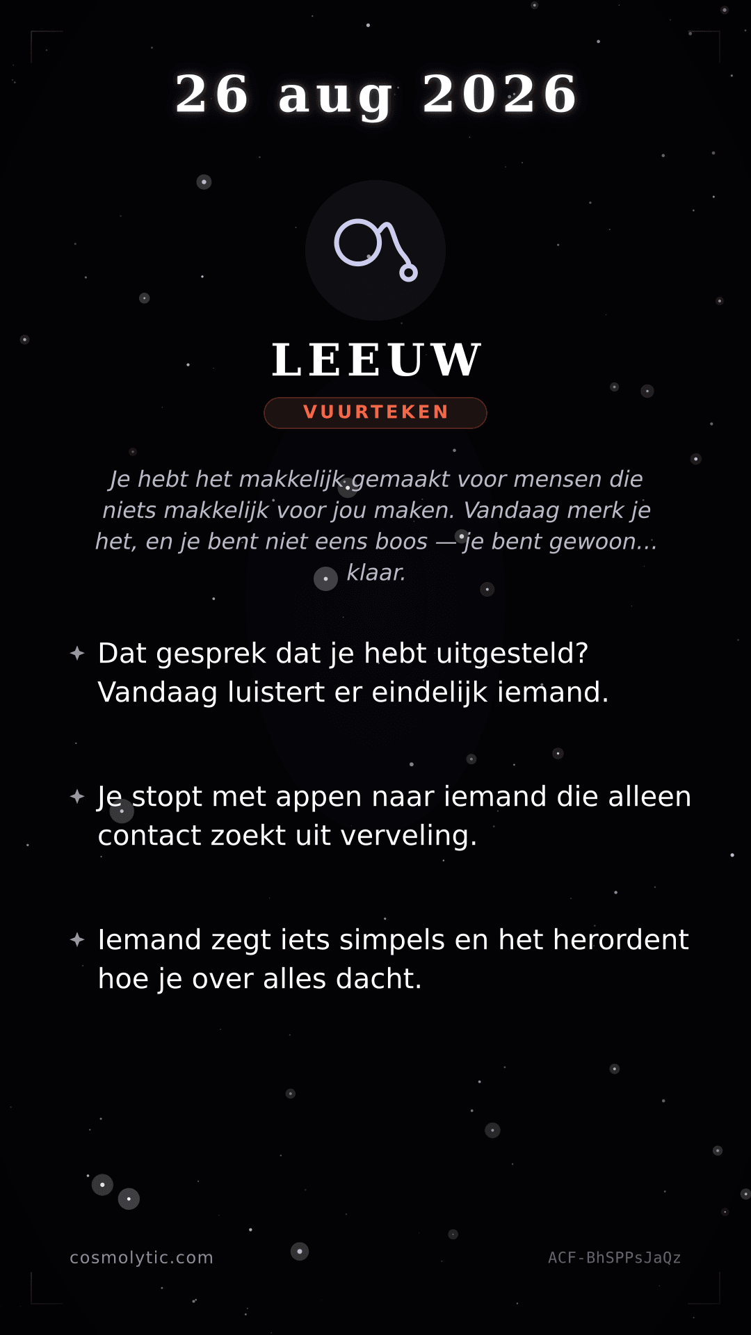 Leeuw daghoroscoop kaart voor 26 augustus 2026