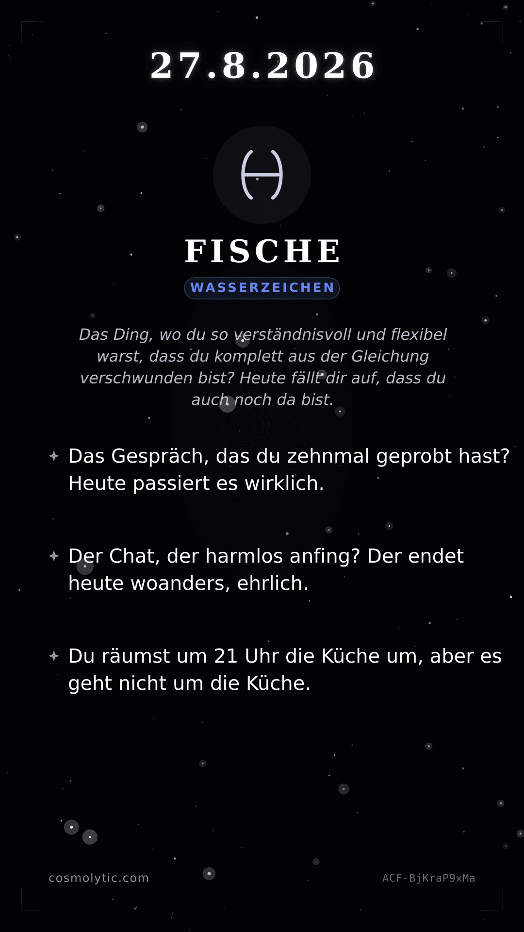 Fische Tageshoroskop-Karte für 27. August 2026