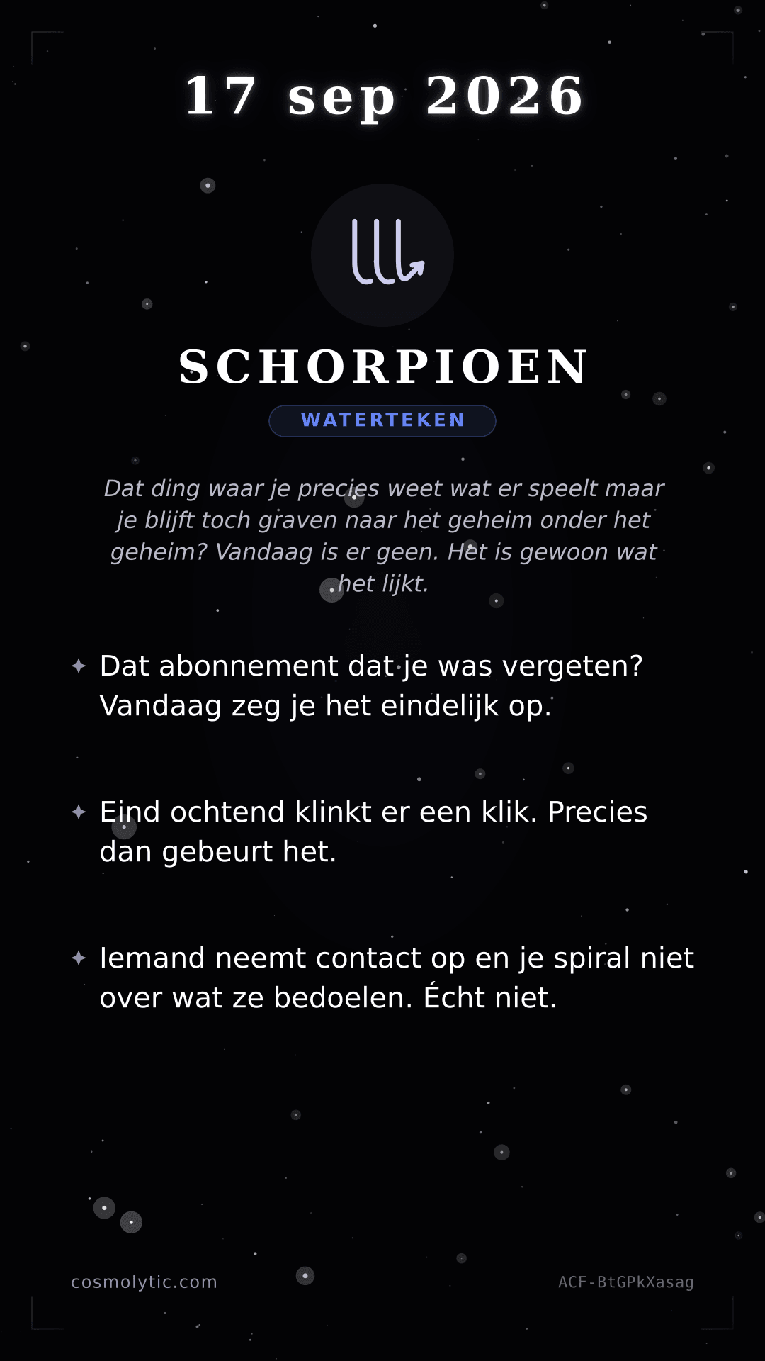 Schorpioen daghoroscoop kaart voor 17 september 2026