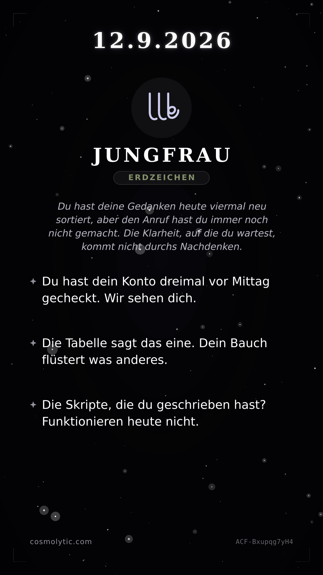 Jungfrau Tageshoroskop-Karte für 12. September 2026