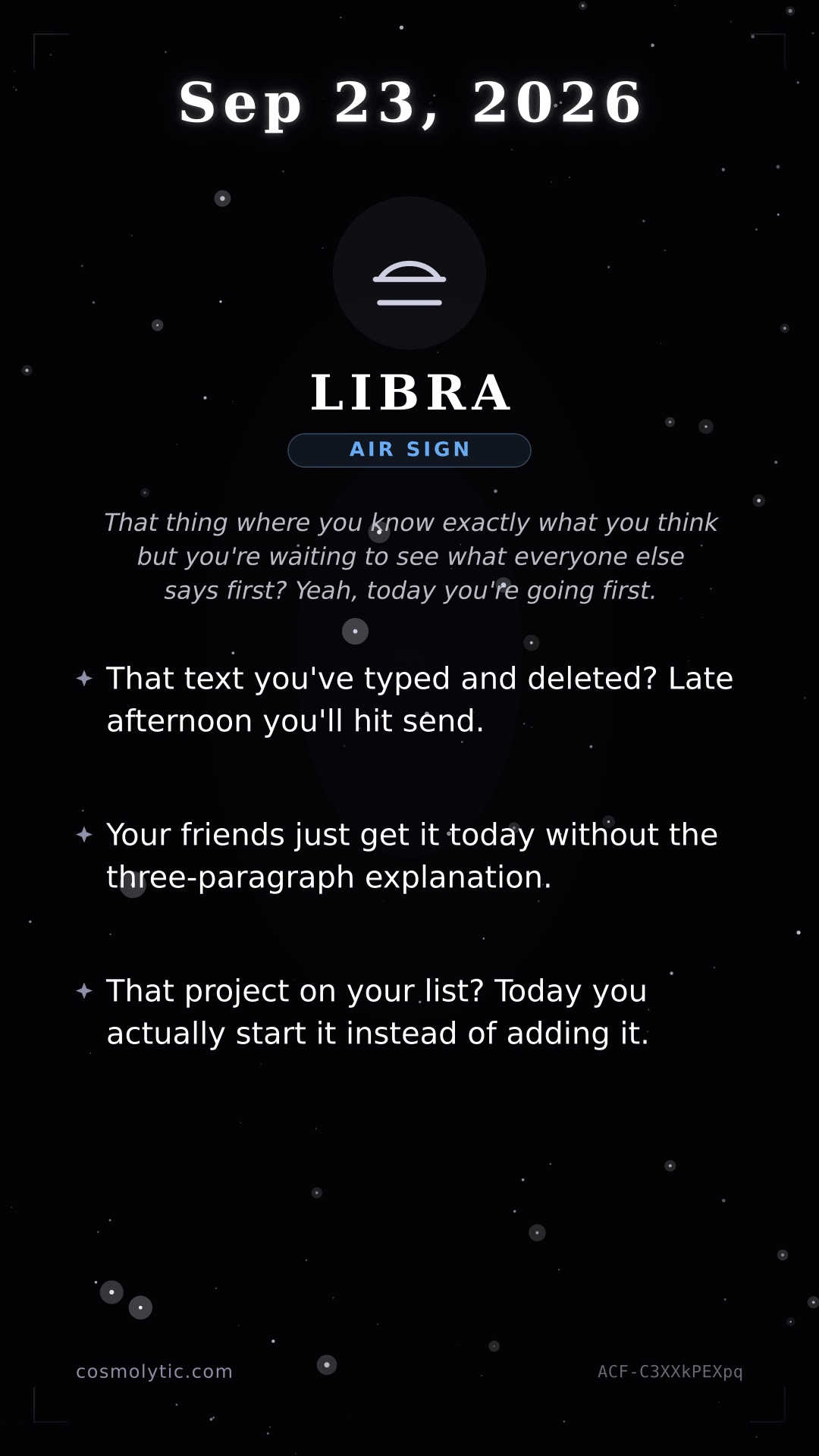 Libra daily horoscope card for September 23, 2026