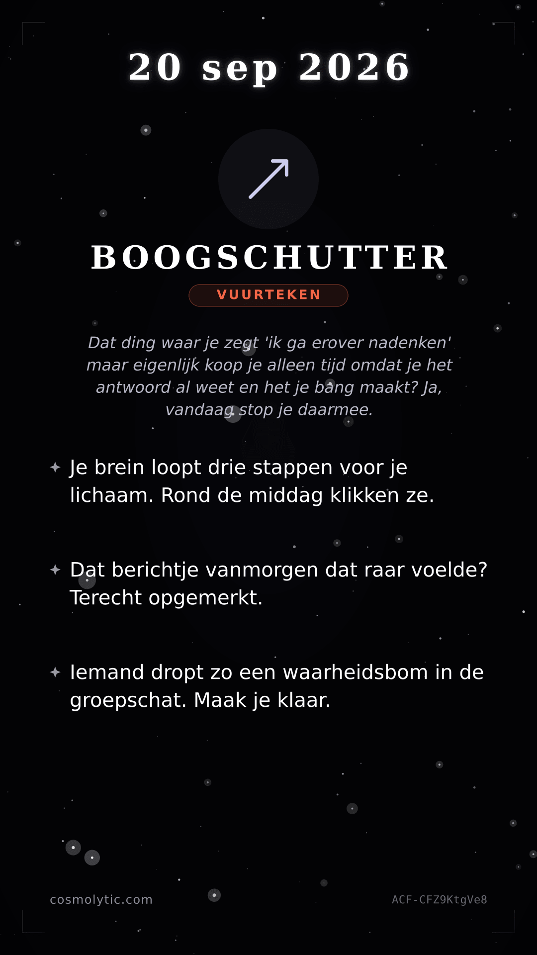 Boogschutter daghoroscoop kaart voor 20 september 2026