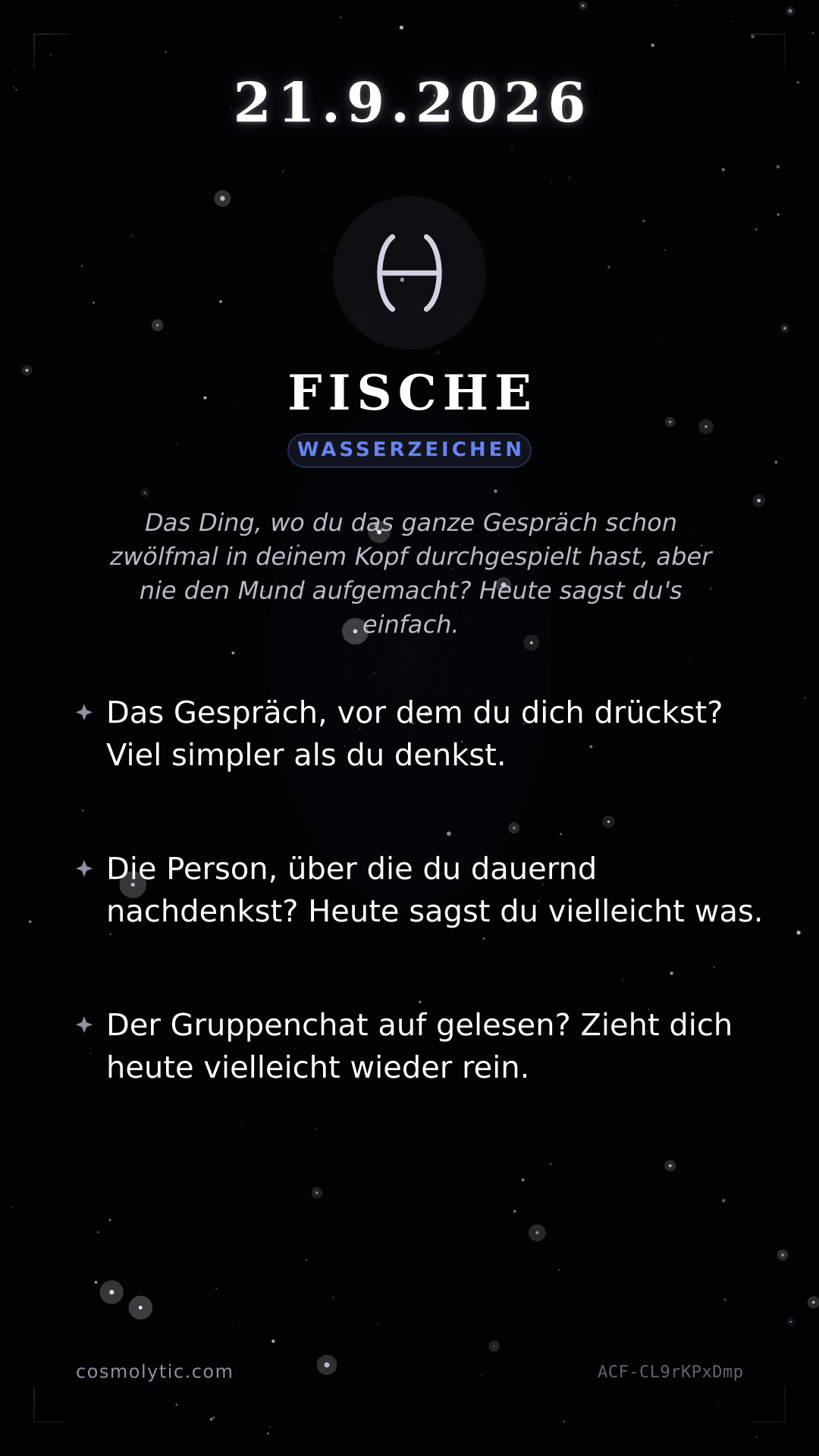 Fische Tageshoroskop-Karte für 21. September 2026
