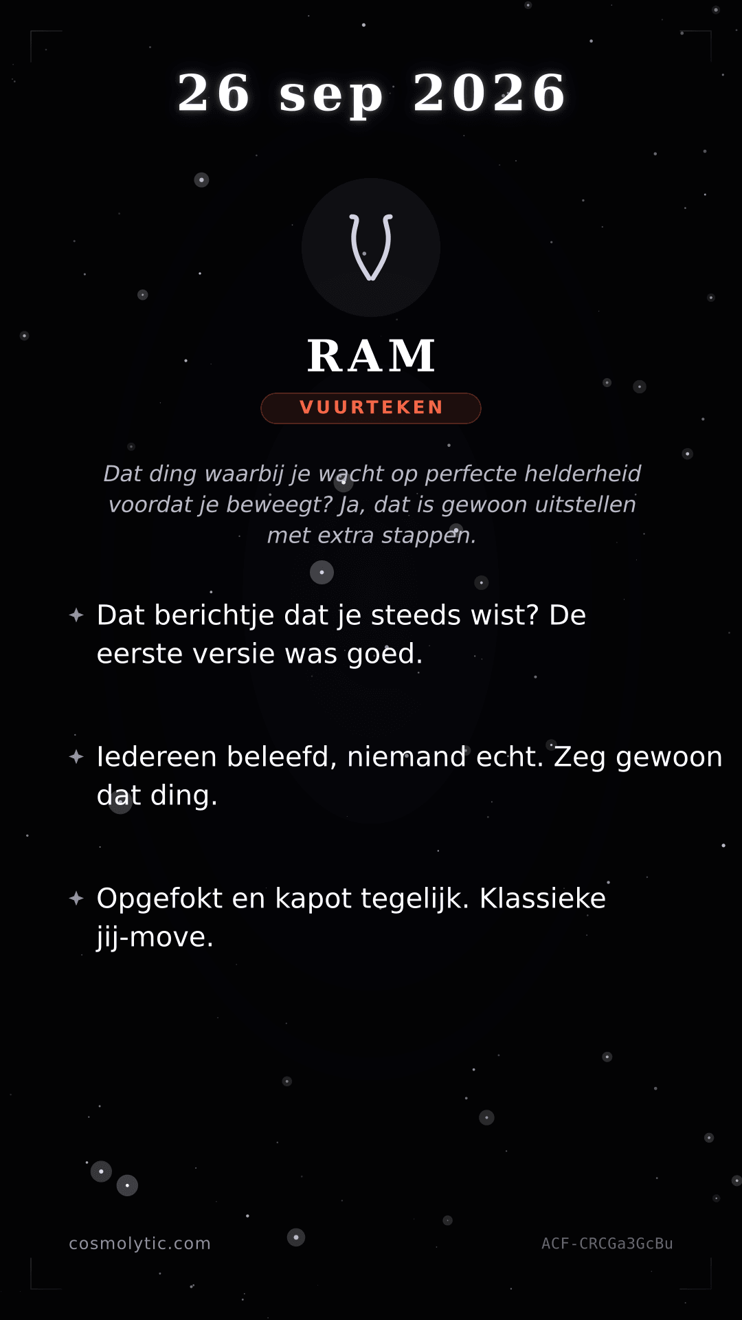 Ram daghoroscoop kaart voor 26 september 2026