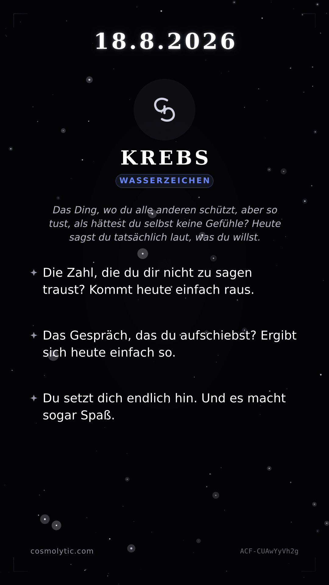 Krebs Tageshoroskop-Karte für 18. August 2026