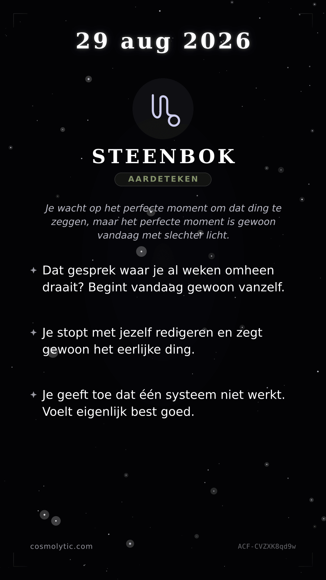 Steenbok daghoroscoop kaart voor 29 augustus 2026