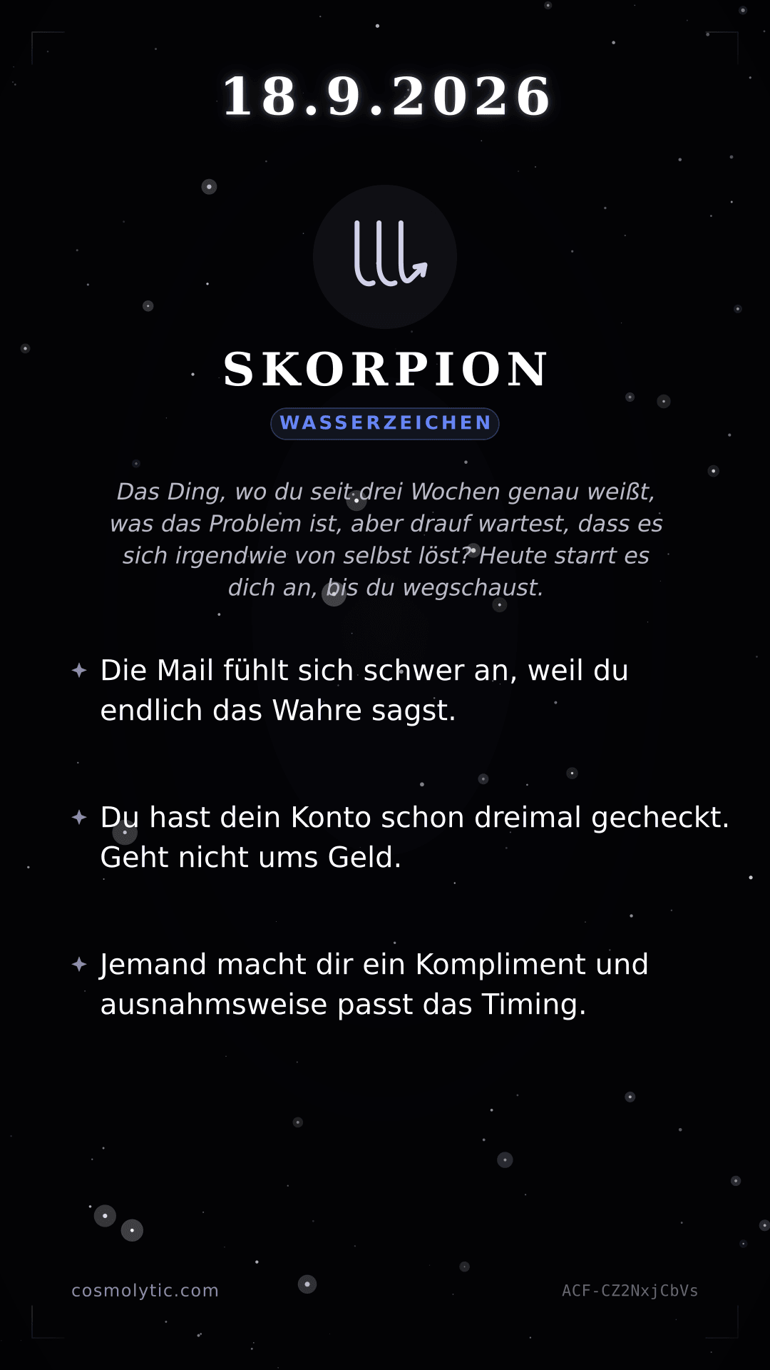 Skorpion Tageshoroskop-Karte für Heute