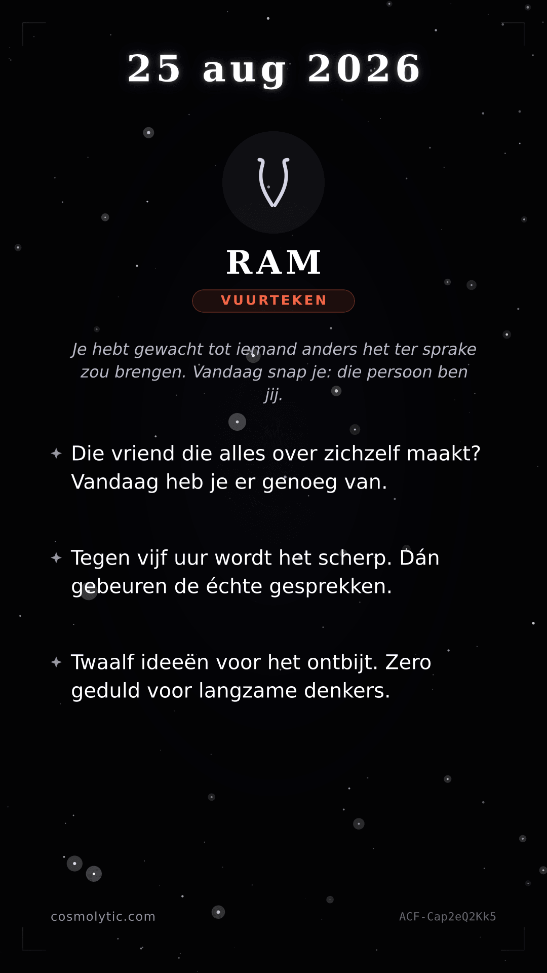 Ram daghoroscoop kaart voor 25 augustus 2026